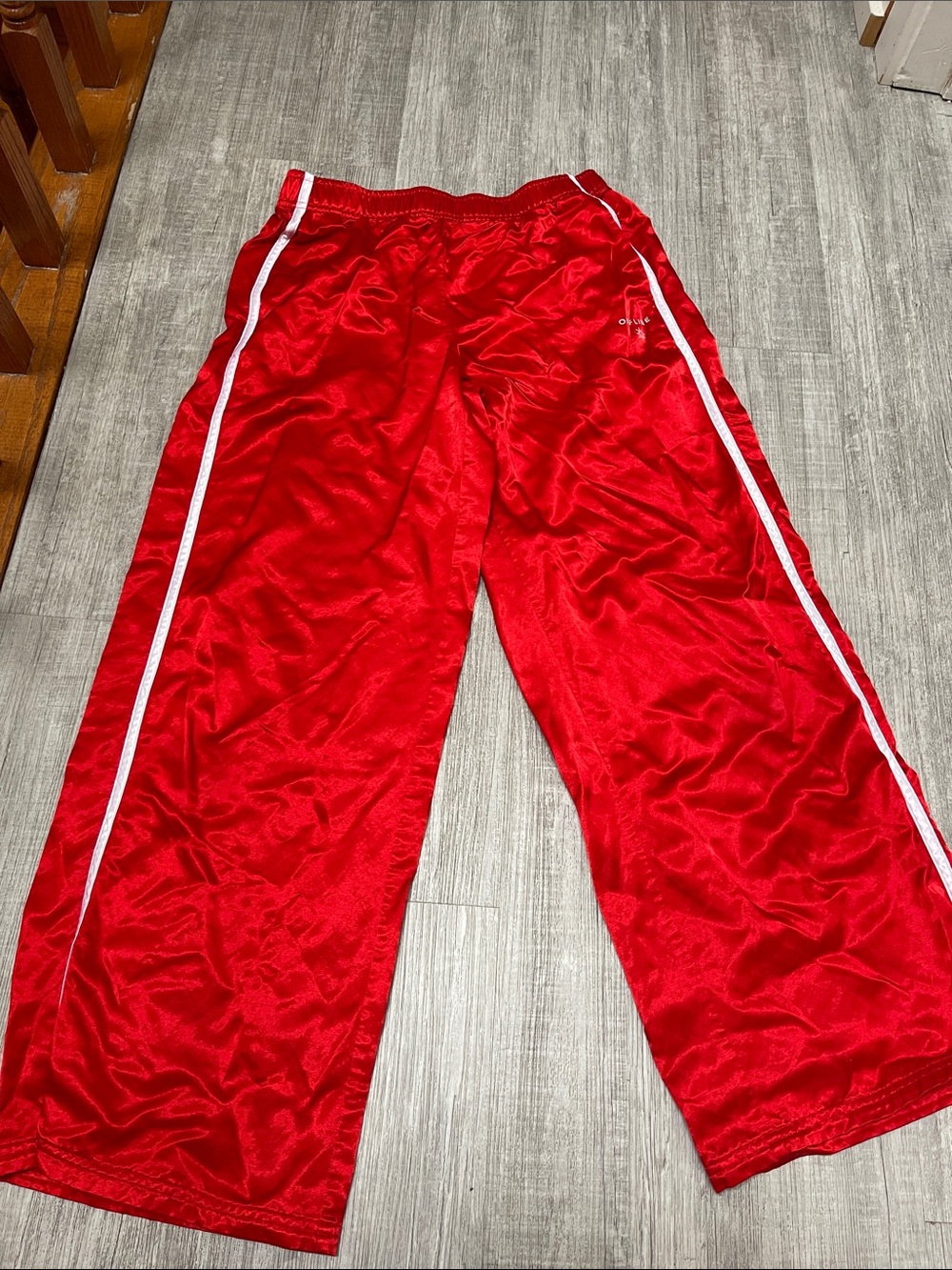 aerie Red Satin Track Pants with White Side Stripes